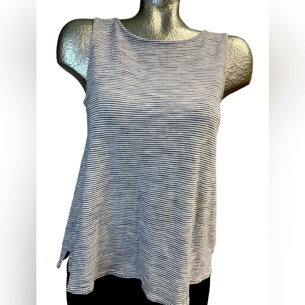 Cupio women’s sleeveless top, blue & white striped loose fit, size S